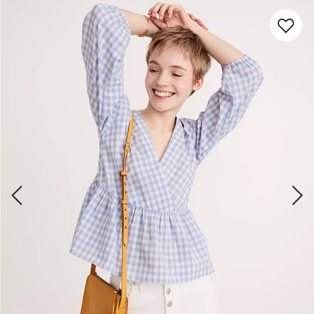 Madewell Gingham Peplum Blouse Size Small